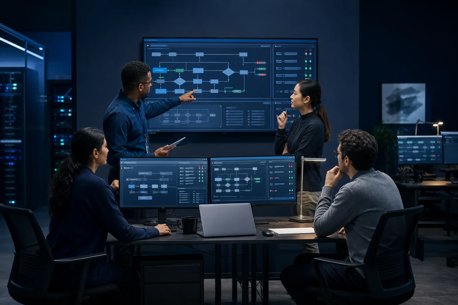 Enterprise AI specialists reviewing a controlled human in the loop automation workflow