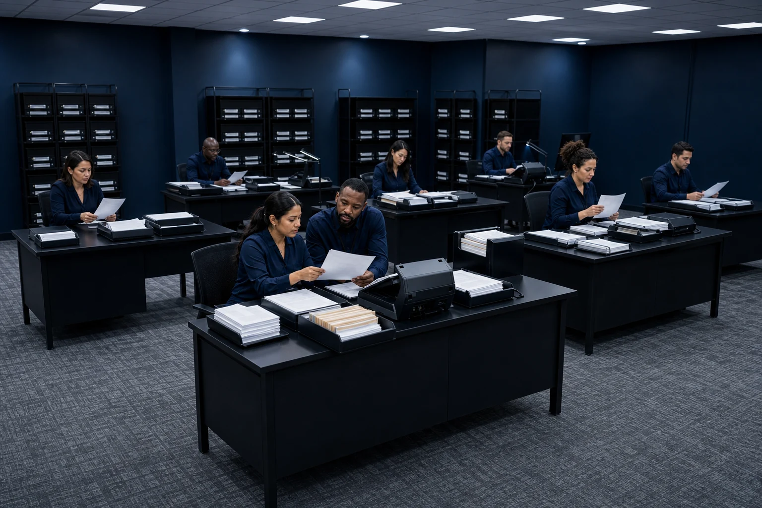 Back office analysts reconciling document and data workflows through a quality control review