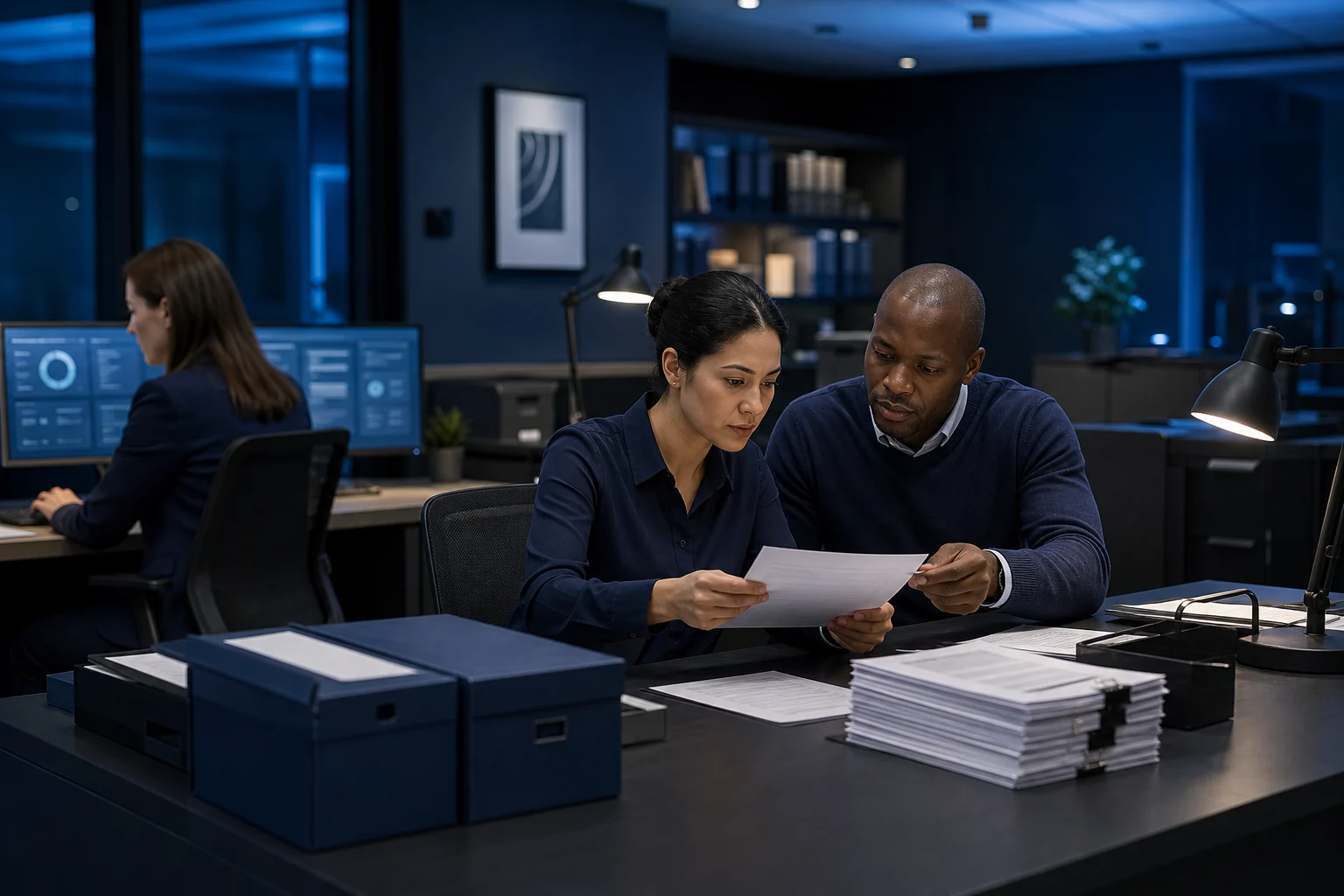 HR and payroll operations specialists performing a secure dual review of employee workflows