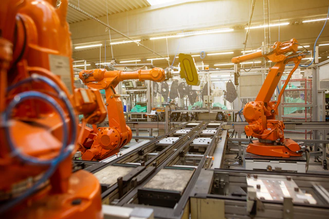 Industrial robots on an automotive assembly line