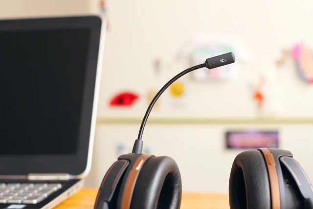 Professional headset and laptop at a service workstation